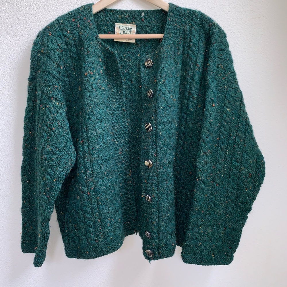 SOLD Carraig Donn Irish Chunky Knit Green Sweater - Picture 1 of 6